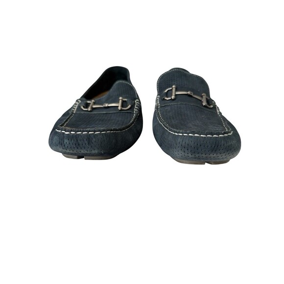 Men’s Size 15 Navy Blue Nubuck Suede Leather Shoes Horsebit Buckle Loafers